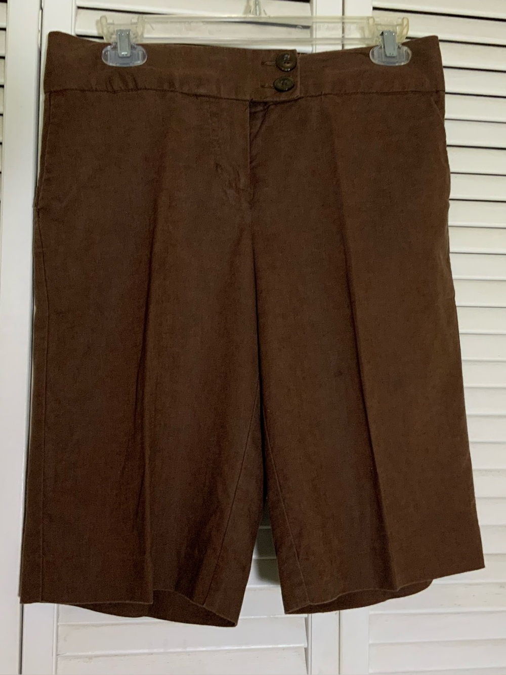 Womens Brown Linen Bermuda Shorts
